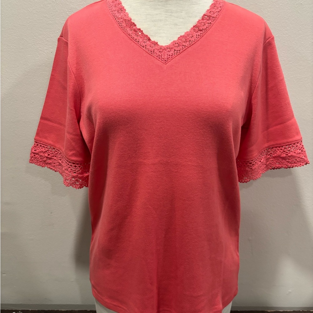Women's Coral Lace Trim Top